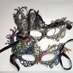 Intricate golden and Multicolor Lace Mask 2 golden and multi-colored masks
